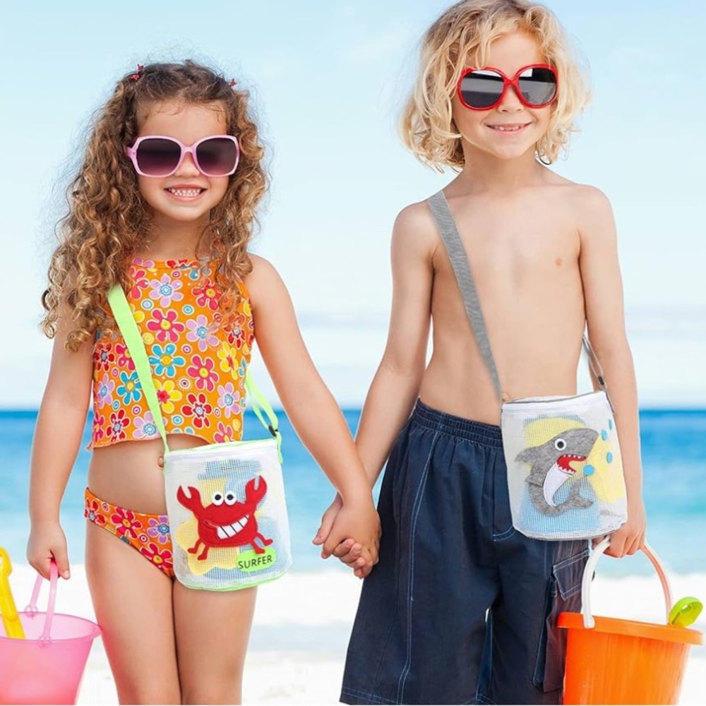 Kids Surfer Crab Mesh  Beach Bag - Red and Green